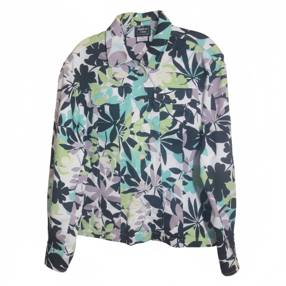 Southern Lady floral blazer women's XL button front jacket lettuce trim